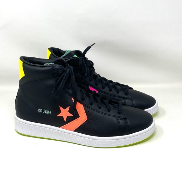 Converse Pro Leather Black Orange Yellow High Top Shoes Men's Sneakers 169651C - Picture 2 of 11